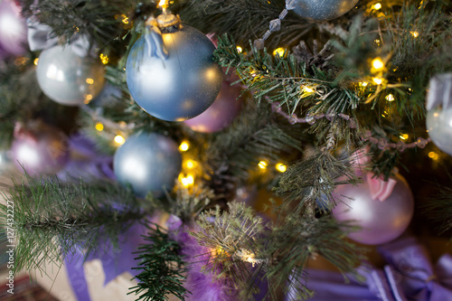 Interior card  Christmas tree and gifts.