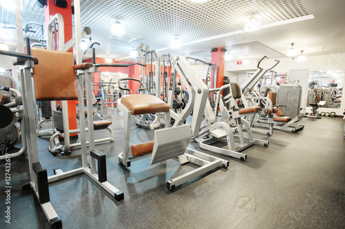 Interior of a fitness hall with fitness equipment