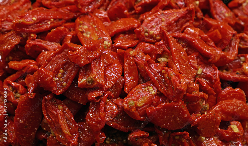 Sundried red tomatoes on retail food market