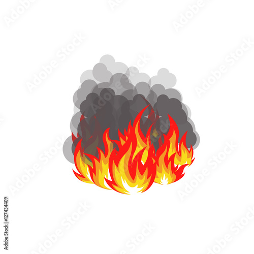 Isolated abstract red and orange color flame logo on white background. Campfire logotype. Forest fire icon. Spicy food emblem. Danger symbol. Hot energy sign. Vector heat illustration.