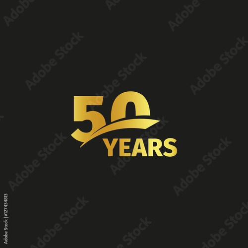 Isolated abstract golden 50th anniversary logo on black background. 50 number logotype. Fifty years jubilee celebration icon. Fiftieth birthday emblem. Vector illustration.