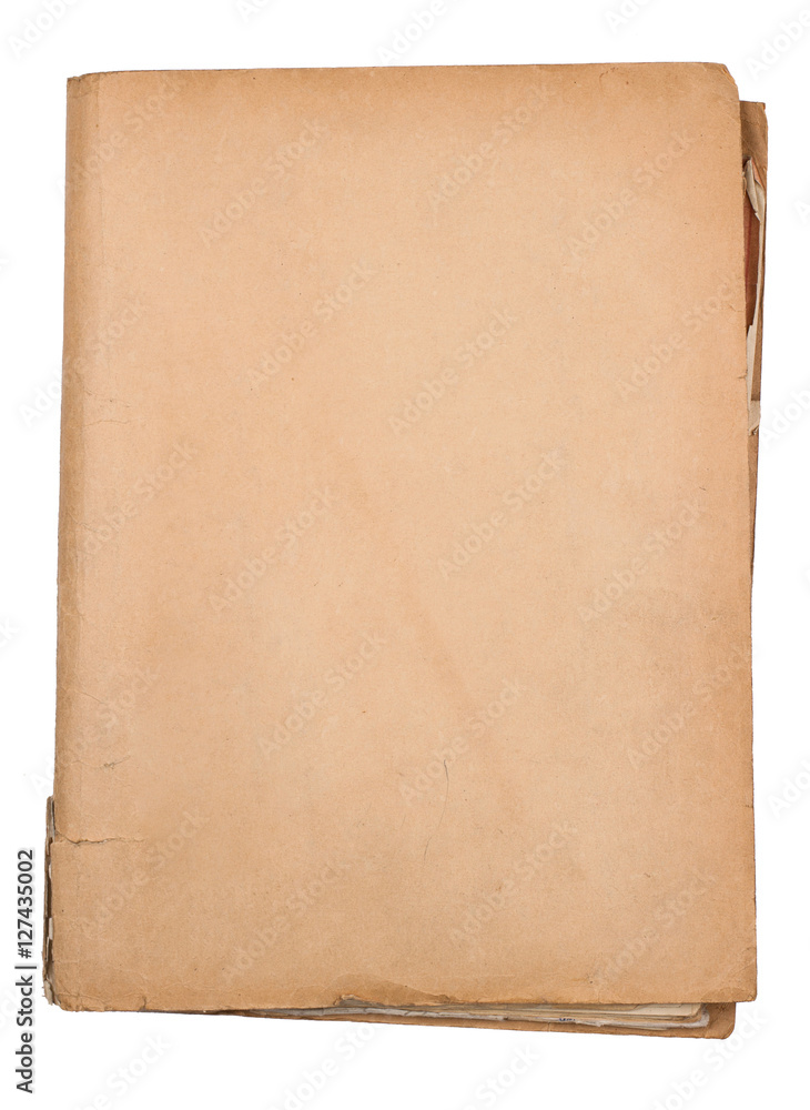 top view of old document folder on white