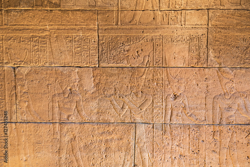 Real Hieroglyphic carvings on the walls of an ancient egyptian templ