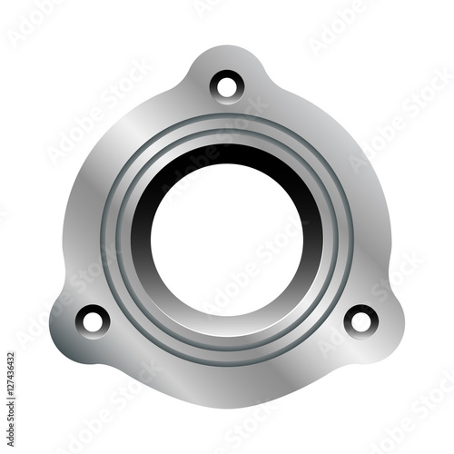 Metal flange with circular grooves.