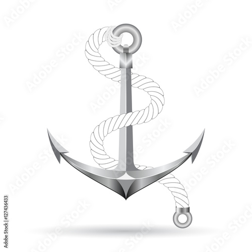 Anchor and rope isolated on white background. Vector illustratio