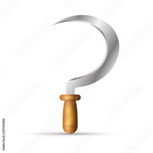 Realistic sickle isolated on white background. Sickle with woode