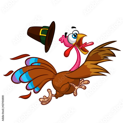 Happy turkey cartoon running . Vector cartoon