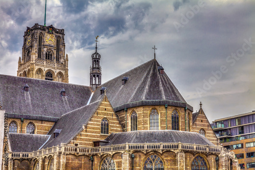 Grote of St Laurenskerk, city landmark, Rotterdam, Netherlands, HDR Image.