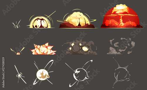 Bomb Explosion Retro Cartoon Icons Collection 