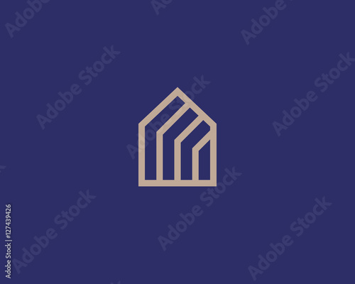 Abstract house logo design template. Premium linear real estate finance sign. Universal business home foundation solid vector icon logotype.
