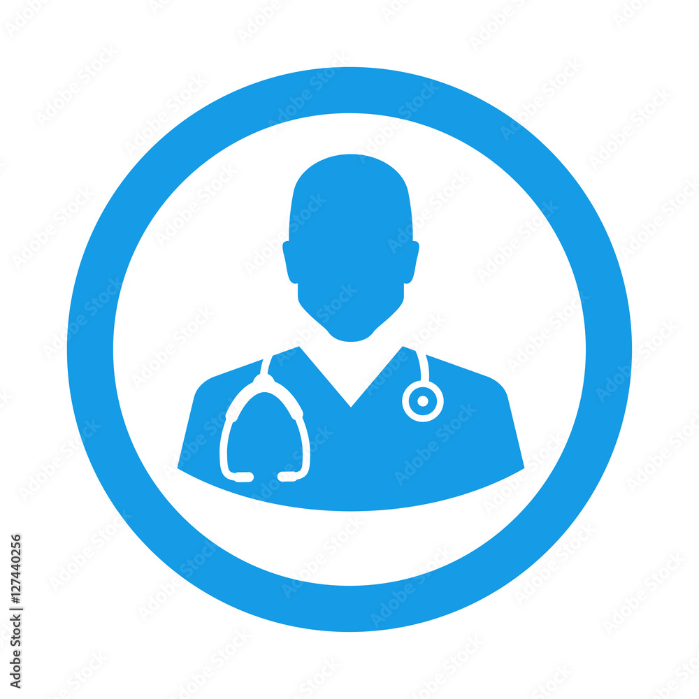 Icono plano silueta medico en circulo color azul Icono plano silueta medico en circulo color azul