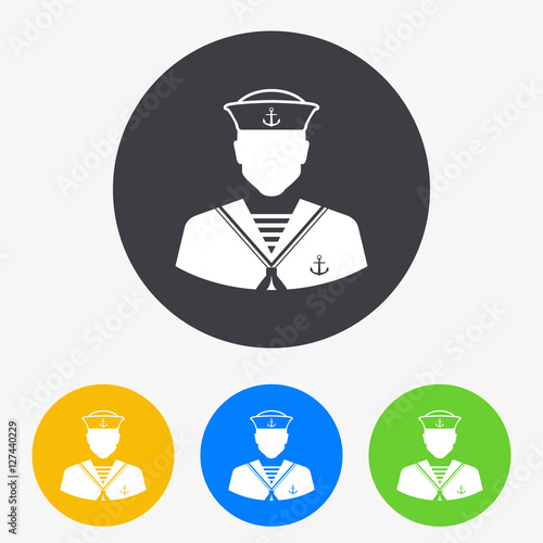 Icono plano silueta marinero en circulo varios colores
