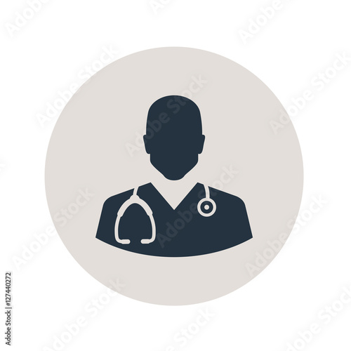 Icono plano silueta medico en circulo gris