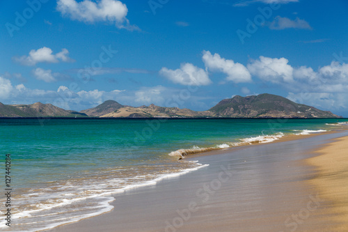 St Kitts from a beach on St Nevis in the Caribbean