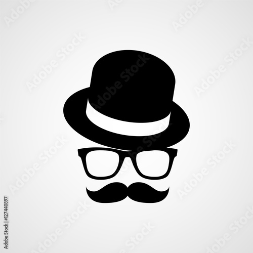 Hat  glasses and mustache. Hipster silhouette. Vector icon
