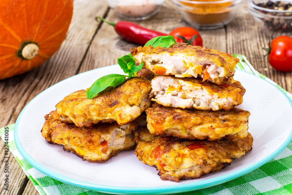 Vegetable cutlets with chicken, peppers and pumpkin Vegetable cutlets with chicken, peppers and pumpkin