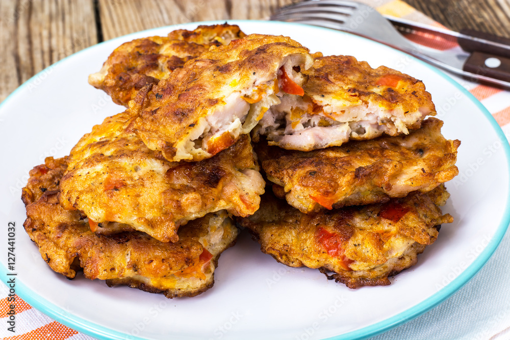 Vegetable cutlets with chicken, peppers and pumpkin