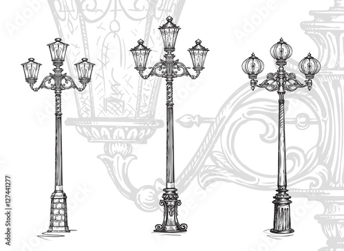 Lamppost or street lamp. Sketch vector illustration
