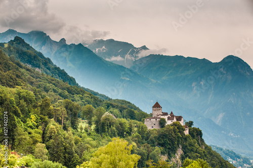 Wide view of Vaduz castle and Alps, Lichtenstein photo