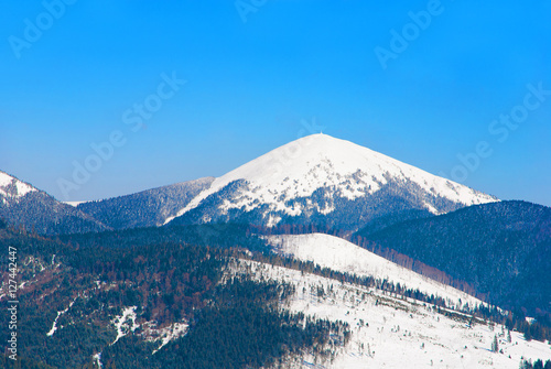 Snowy peak of Mount Hoverla, highest Ukraine mountain, Carpathian 