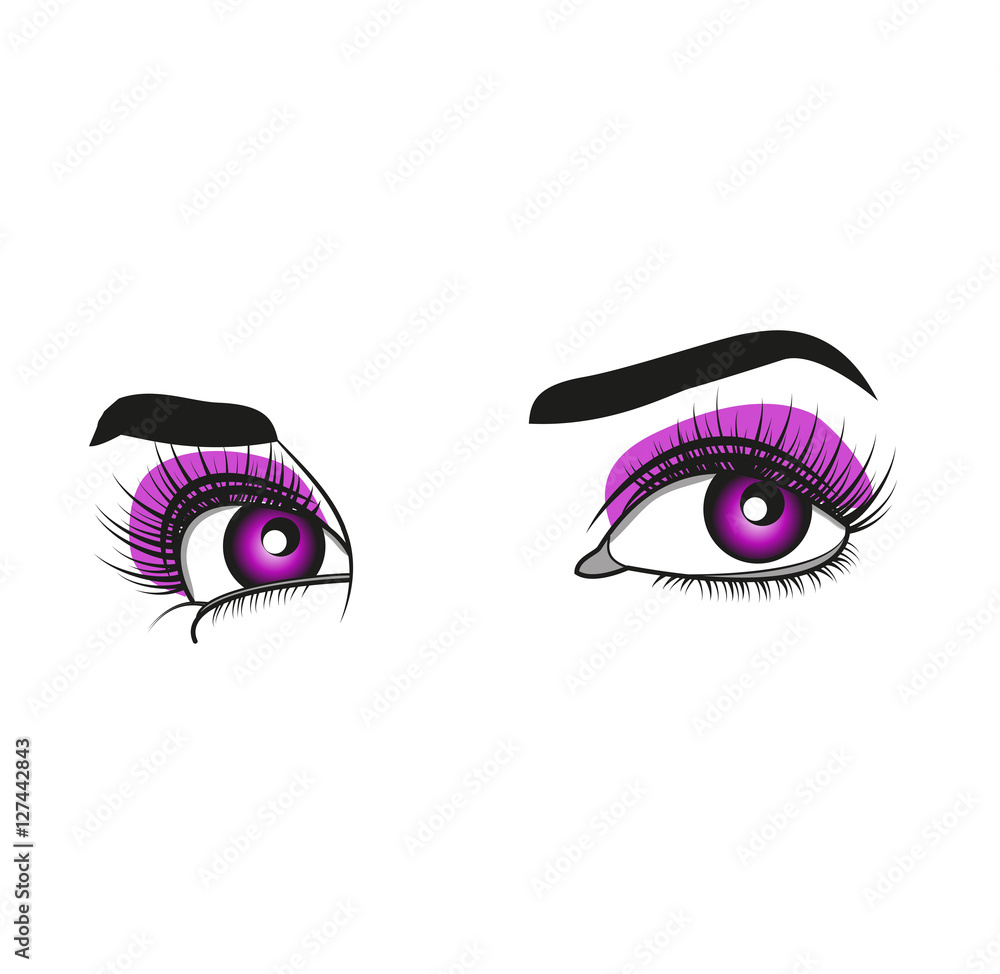 Vector illustration of violet beautiful girl's eyes, occhi di ragazza viola vettoriali