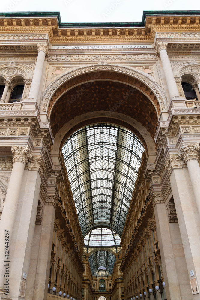 Galleria Vittorio Emanuele II view. Famous Italian landmark.