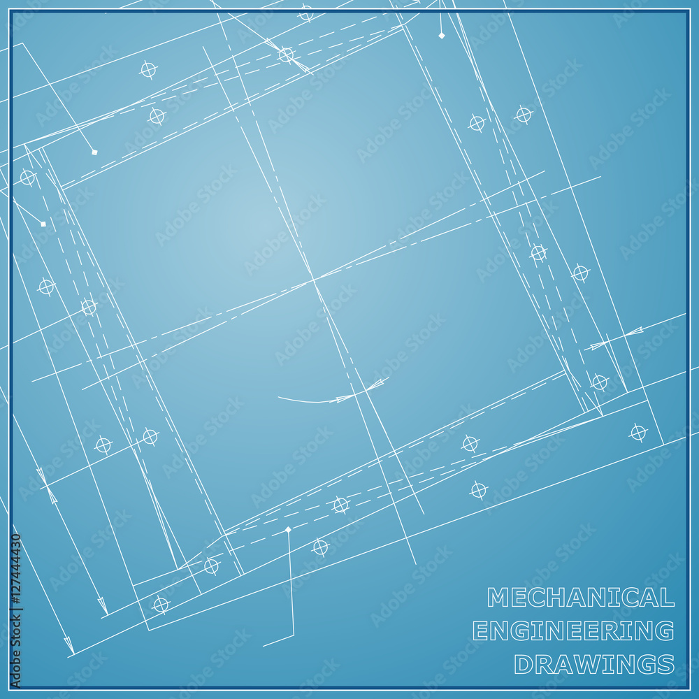 Mechanical engineering drawings. Engineering Vector blue and white background