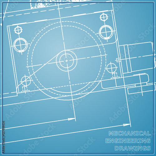 Mechanical engineering drawing blue and white background. Engineering Vector © bubushonok