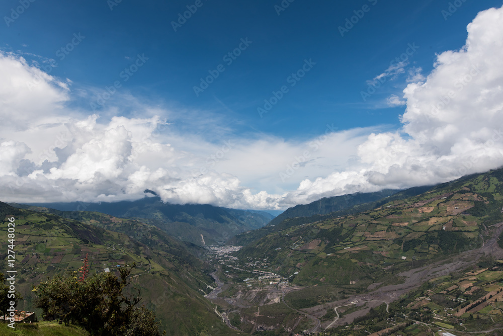 Volcano Tungurahua and landscape of Banos Ecuador