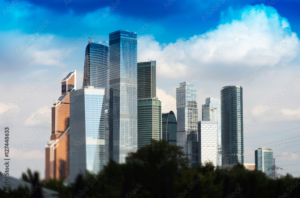 Fototapeta premium Moscow city business center bokeh background