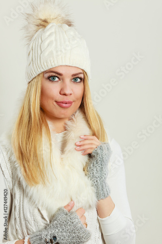 Woman wearing warm winter clothing