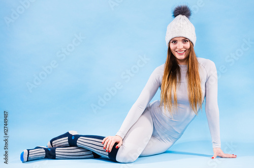 woman in thermal underwear top ang leggings photo