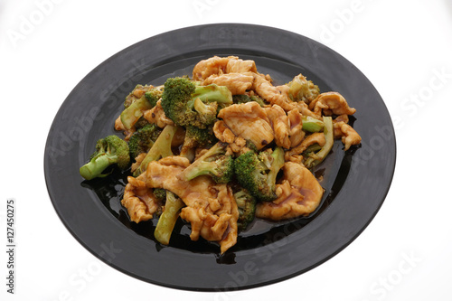 Chinese food. Chicken with broccoli and vegetables