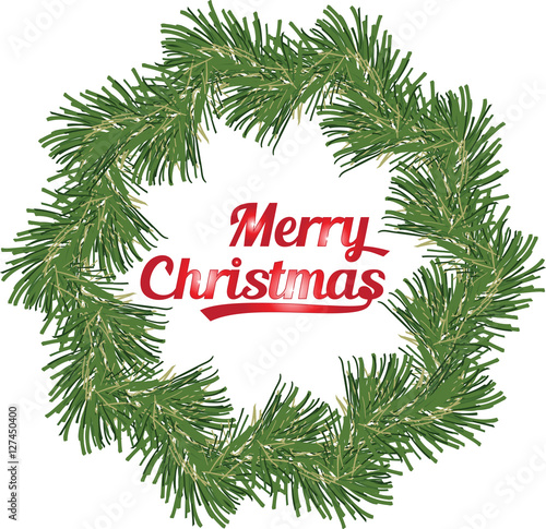 Christmas wreath of conifer branch, vector illustration