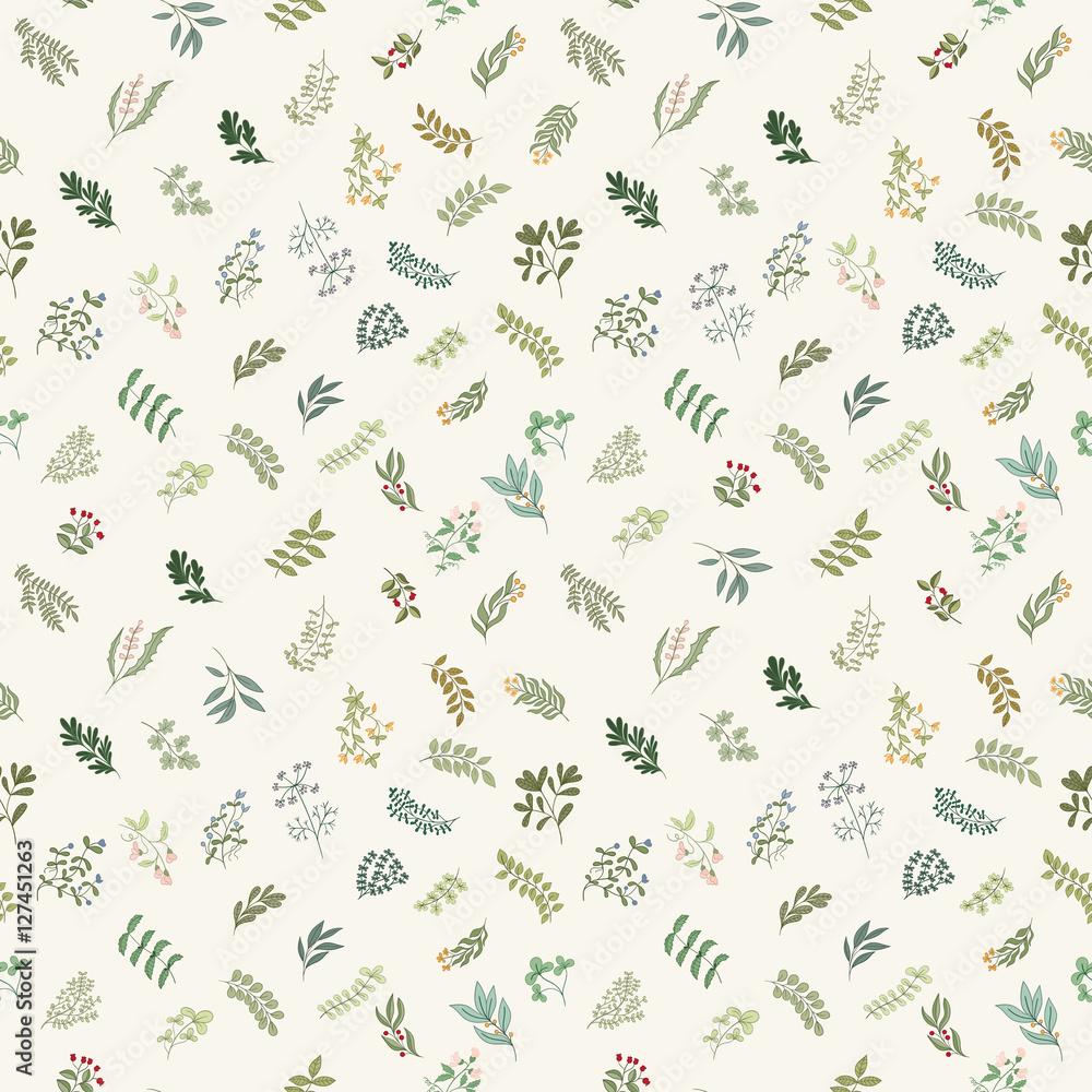 Seamless pattern of flowers, herbs and leaves Seamless pattern of flowers, herbs and leaves