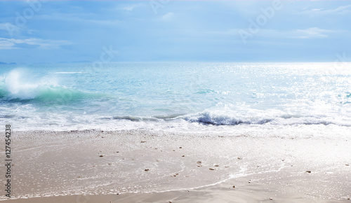 Nature background blue sky and clear water pastel colors panoram