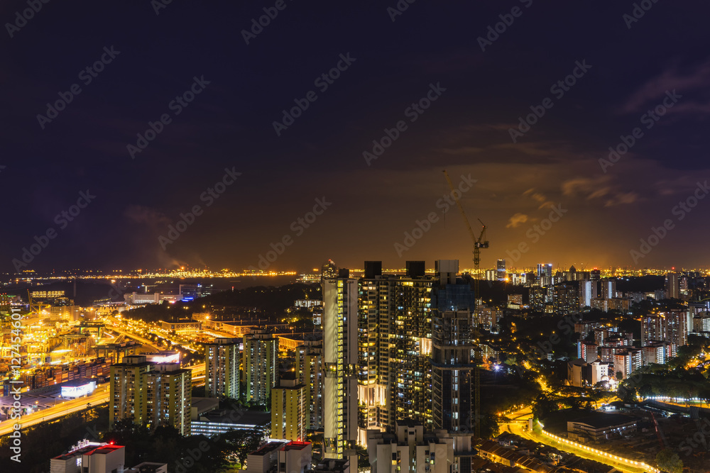 night cityscape of light with twilight time and industry area - can use to display or montage on product