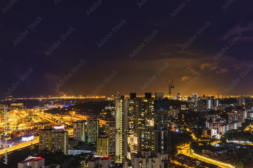 Fototapeta premium night cityscape of light with twilight time and industry area - can use to display or montage on product