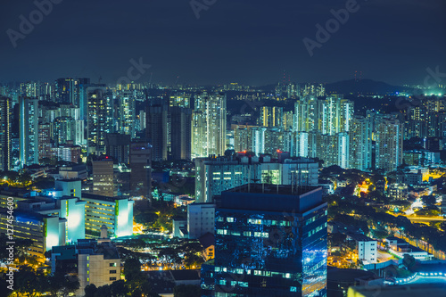Photography abstract night cityscape resident area in singapore - can use to display or mont