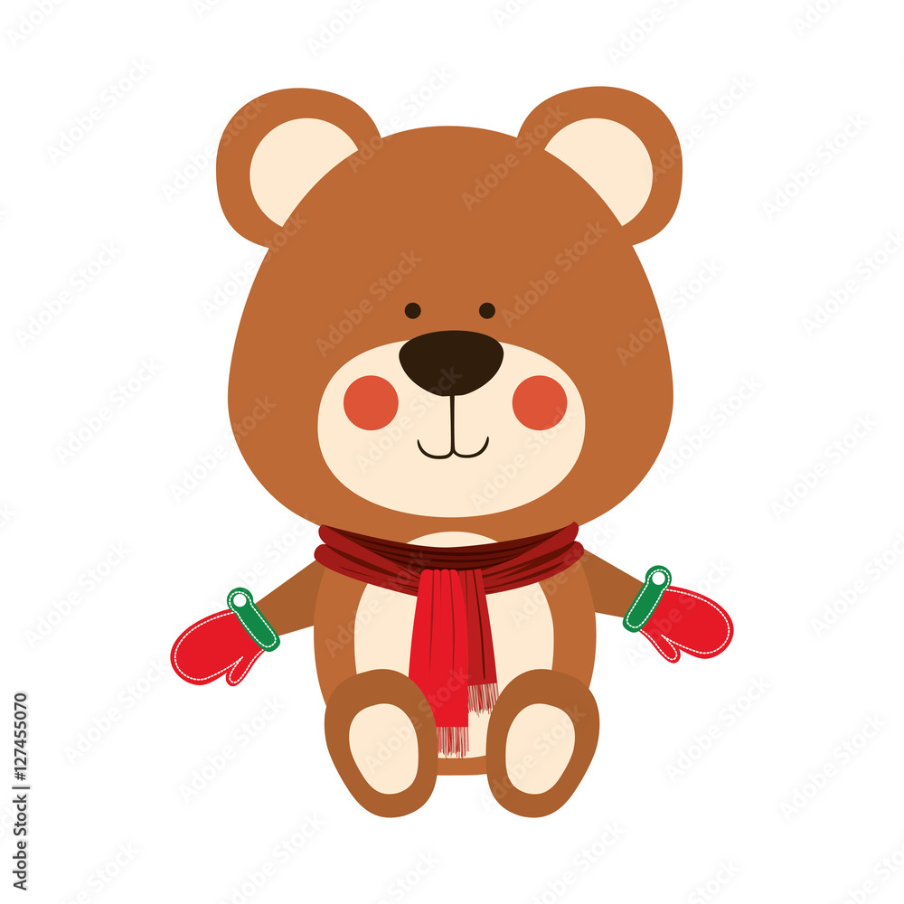 Obraz premium teddy bear wearing winter accesories merry christmas icon image vector illustration design 