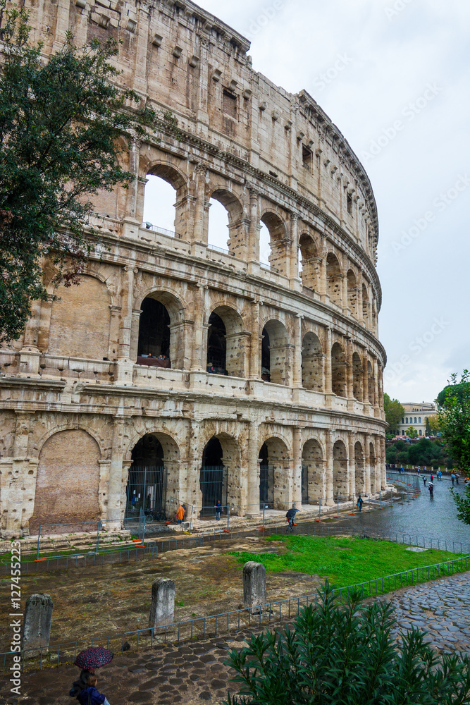 The famous Colosseum in Rome - Colisseo - a huge tourist attraction in the city