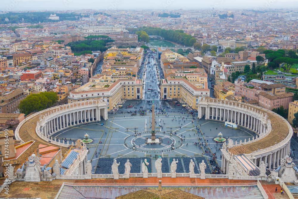 Amazing aerial view over the Vatican and the city of Rome from St Peters Basilica