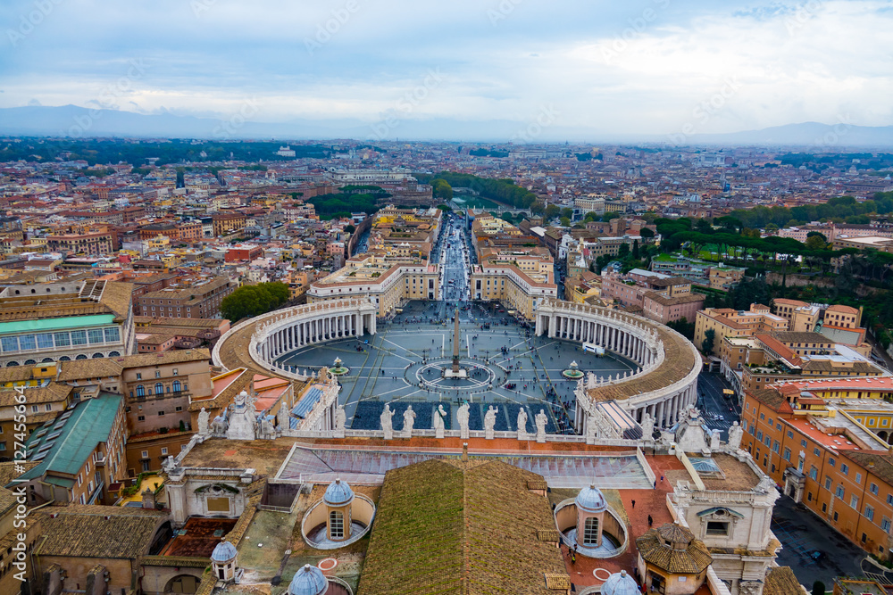 Beautiful Vatican City with St Peters Square - aerial view from the top of St Peters Basilica