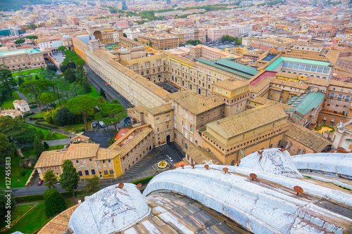 Fotografie Wide angle aerial view over the city of Rome and the Vatican museums