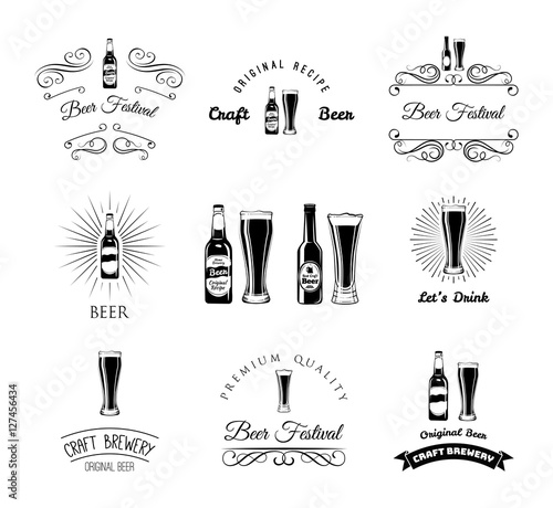 vector beer pub labels icons set