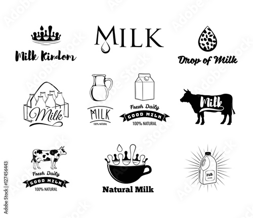 Set of milk and creamery labels, emblems and design elements