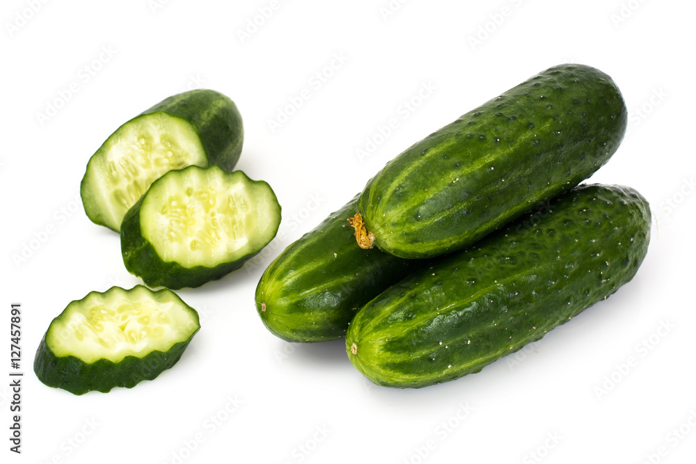 Fresh Green Cucumbers Isolated on White Background Fresh Green Cucumbers Isolated on White Background