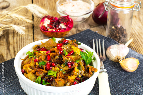 Grilled vegetables with eggplant and pomegranate seeds