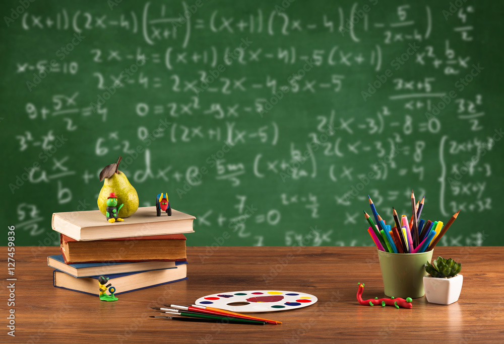 Math class from student school desk Math class from student school desk