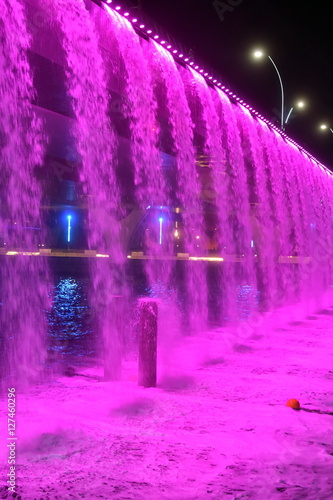 fountain from the bridge at new Dubai canal  U.A.E